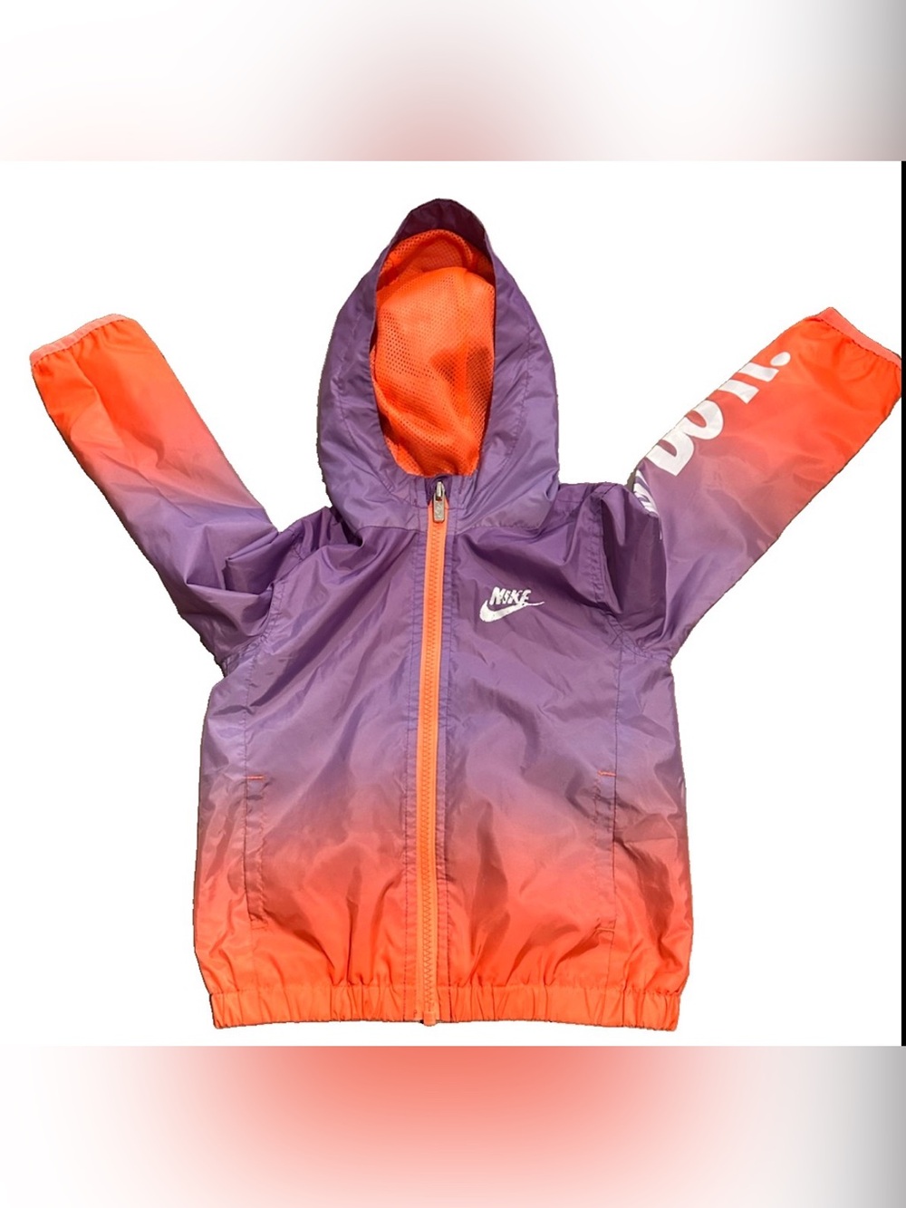 Nike Kids Purple to Orange Gradient Hooded Rain Jacket